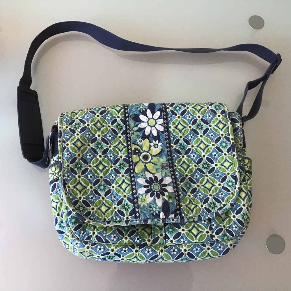 Vera Bradley Blue Green Floral Daisy Daisy Messenger Bag Crossbody Purse Retired